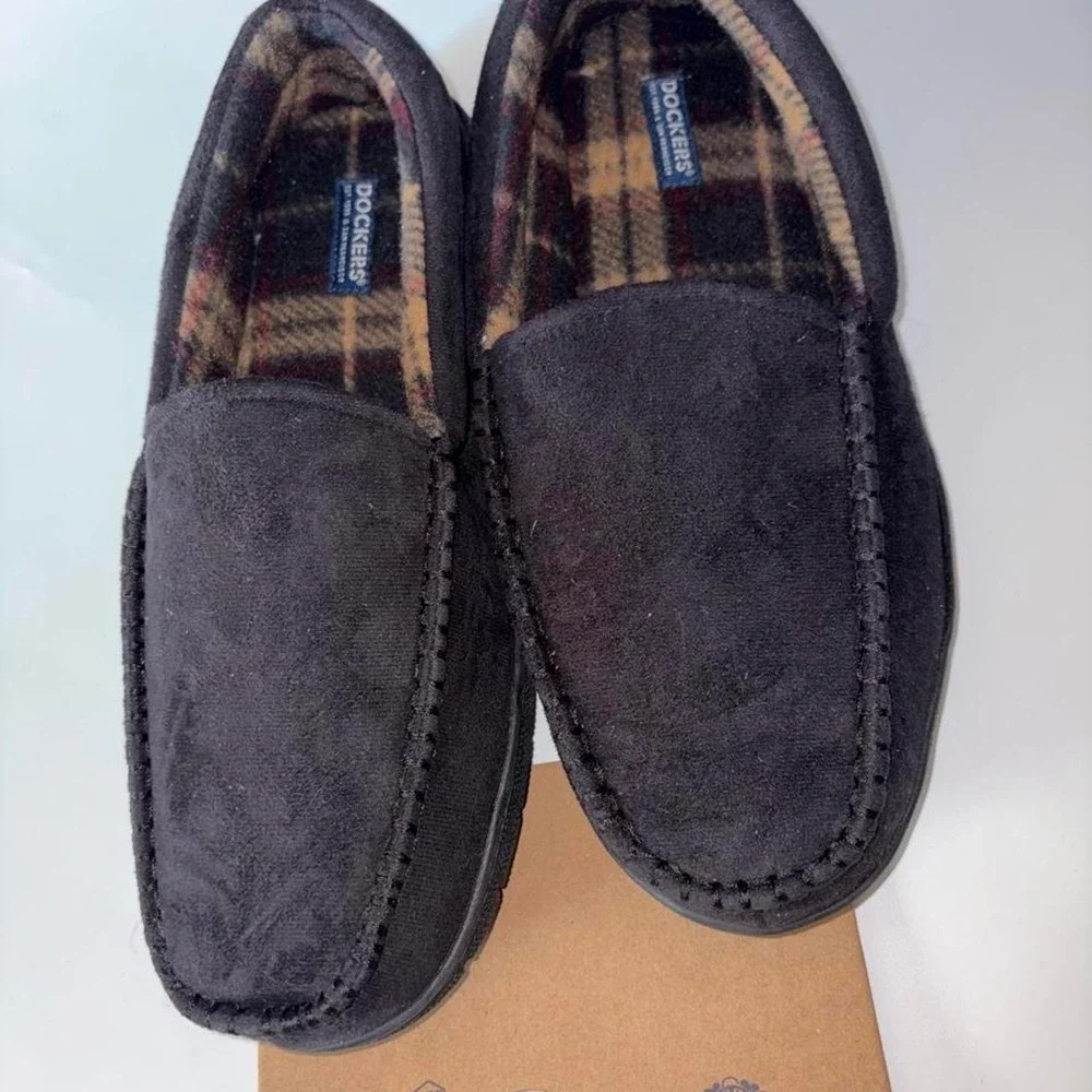 Dockers black & brown plaid slippers size XL Mens house shoes